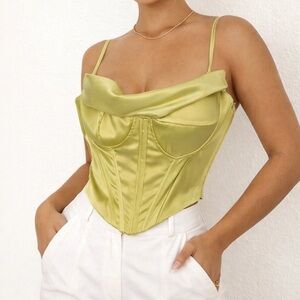 Satin Cowl Neck Corset Top in Light Green